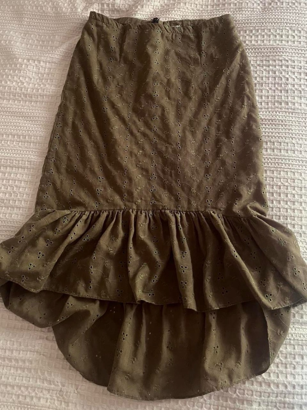 Maje Green Embroidered Eyelet Tiered Ruffle Skirt